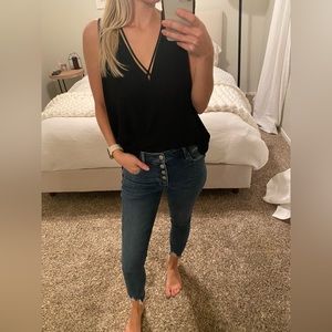 Black chiffon tank top with crisscross detail